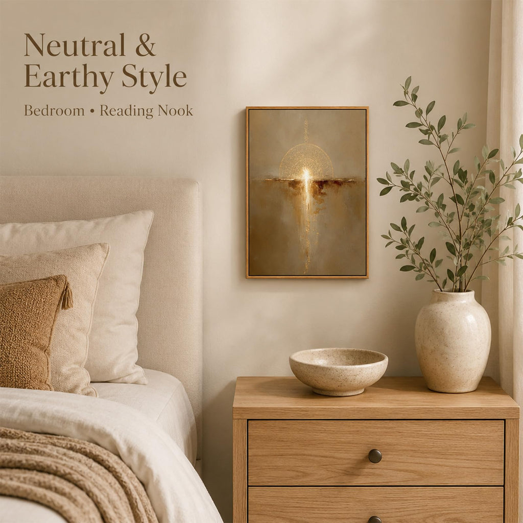 Framed Spiritual Wall Art, Sacred Geometry Gold Abstract Cross Decor 12x16