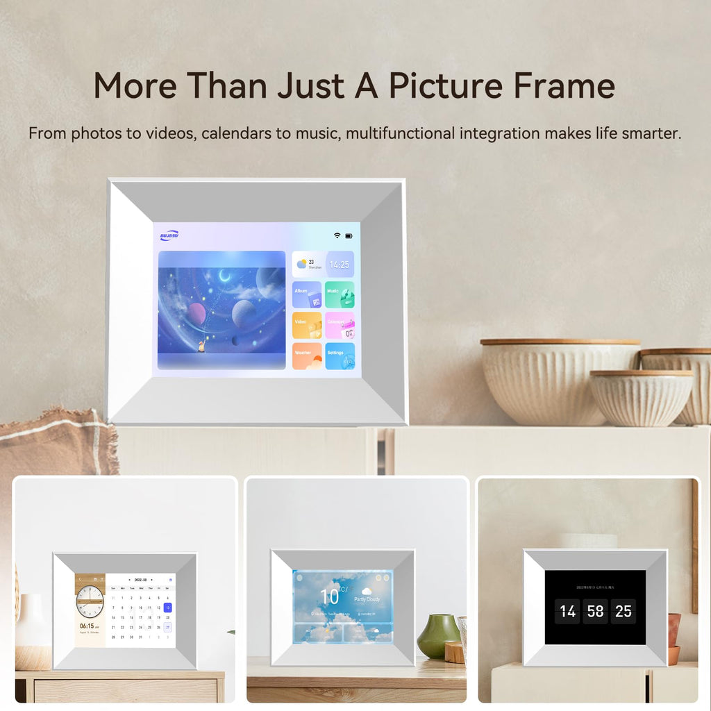 8-Inch Digital Picture Frame with WiFi, Wood Finish Frame Smart Photo Frame HD IPS Touch Screen with 16GB Storage