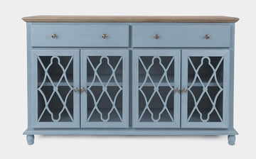 Aurora Hills 4 Door Accent Chest with 2 Drawers, Acacia Wood Farmhouse Cabinet Entryway, Transitional Storage, Blue