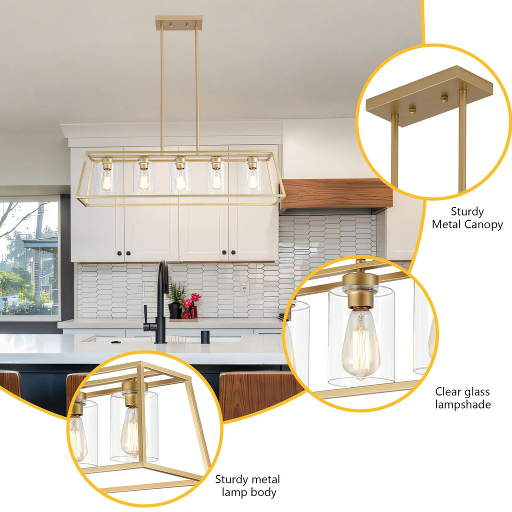 Gold Rectangle Chandeliers Light fixture Over Table