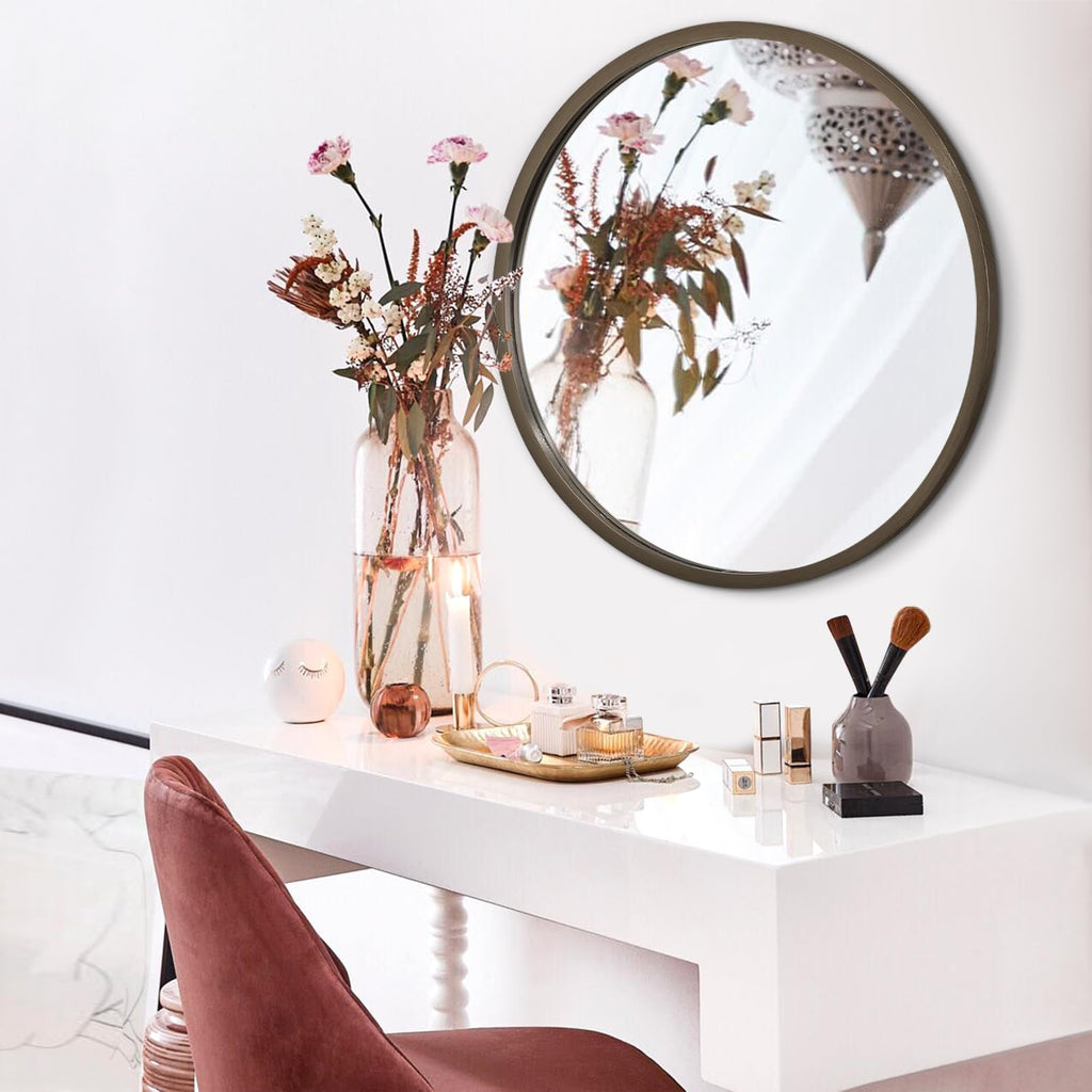 Wall Mirror Small Round Bathroom Mirror Metal Brushed Framed Rounded Corner Ative Hanging Mirror Bedroom Entryway