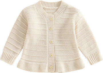 Toddler Girl Ruffle Sweater Cardigan Infant Baby Fall Clothes Winter Warm Long Sleeve Button Up Knitted Jacket Outwear