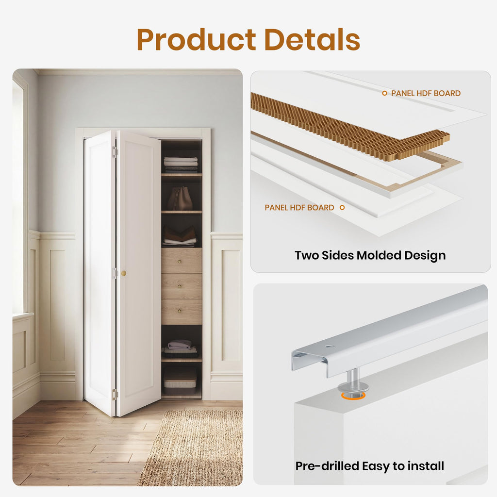 Bifold Closet Door for 60" x 80" Opening, 1-Panel Bi-fold Door