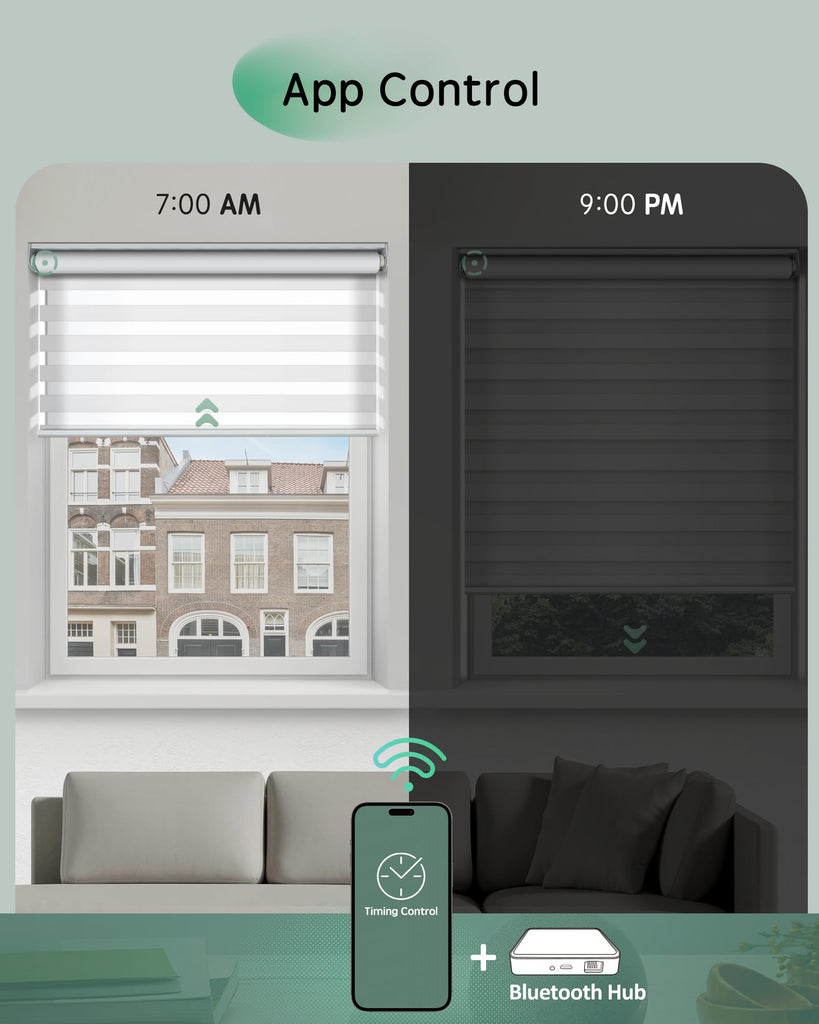 Motorized Zebra Blinds for Windows, APP Control, White
