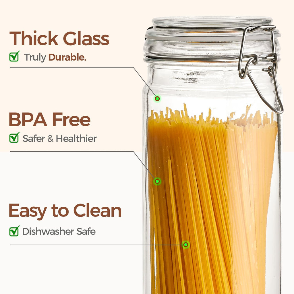Tall Glass Pasta Containers with Airtight Lids 68 oz 3 Pack Canister
