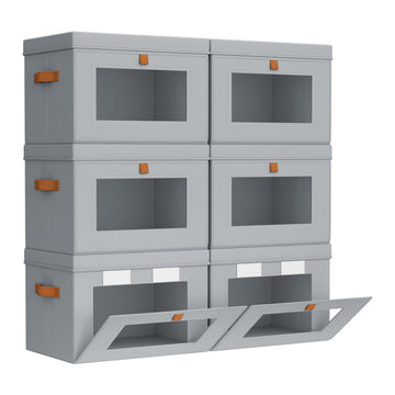 Small Bins - Closet Shelf Organizer with Open Window, 6 Pack, Grey
