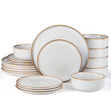 Dinnerware Sets for 6, 18-Piece Stoneware Plates and Bowls Set, Reactive Glaze Dinning Ware Dishes Set, Microwave &