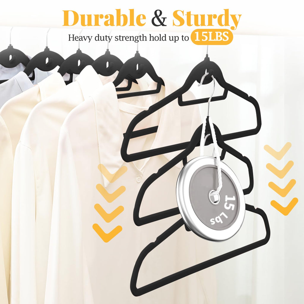 Velvet Felt Stackable Hangers 50 Pack, Thin & Space Saving, Black