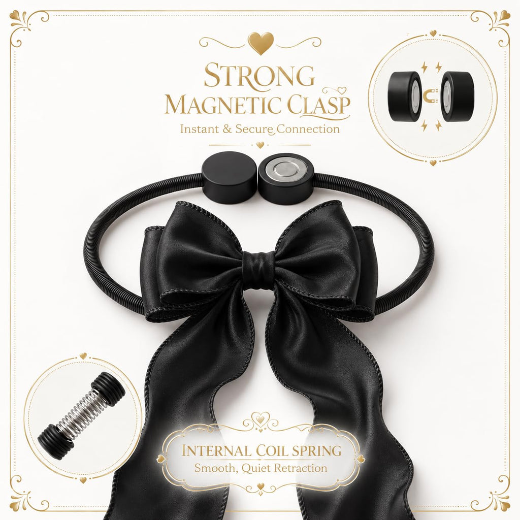 Strong Magnetic Black Bow Curtain Tiebacks, Coqueta Lace Ribbon Curtain Holdbacks, Adjustable Drapery Clips - 2PCS