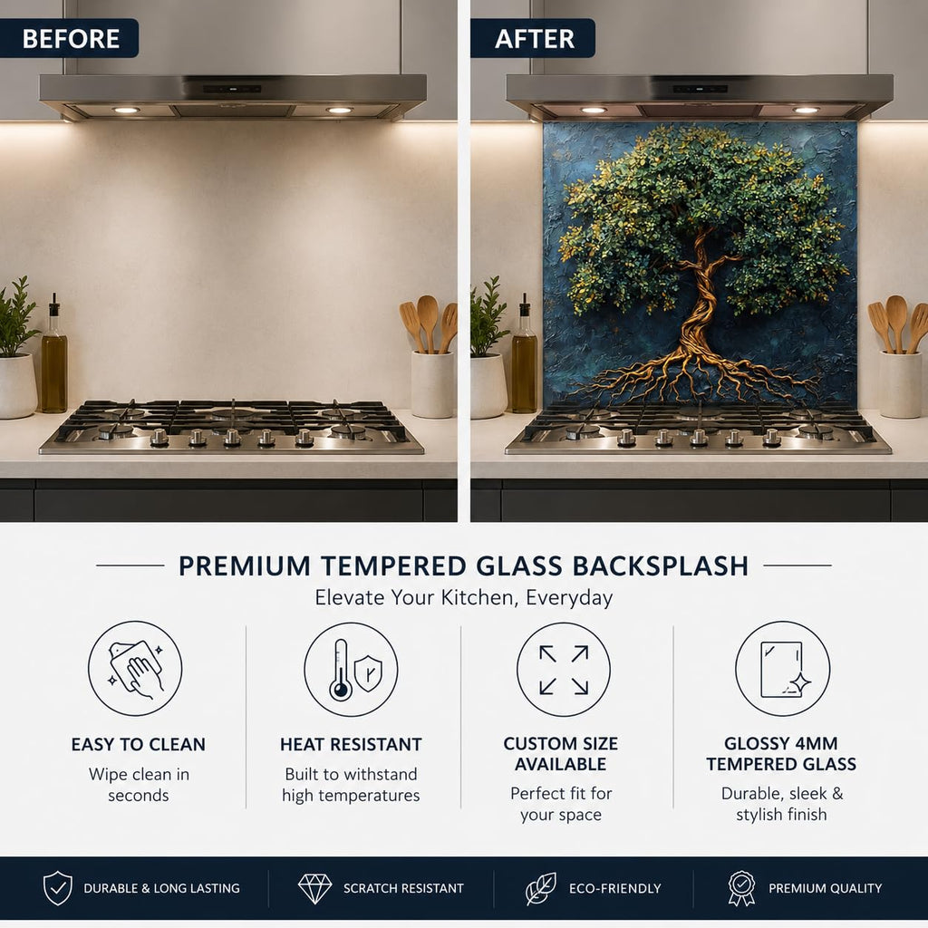 Tree of Life Tempered Glass Backsplash