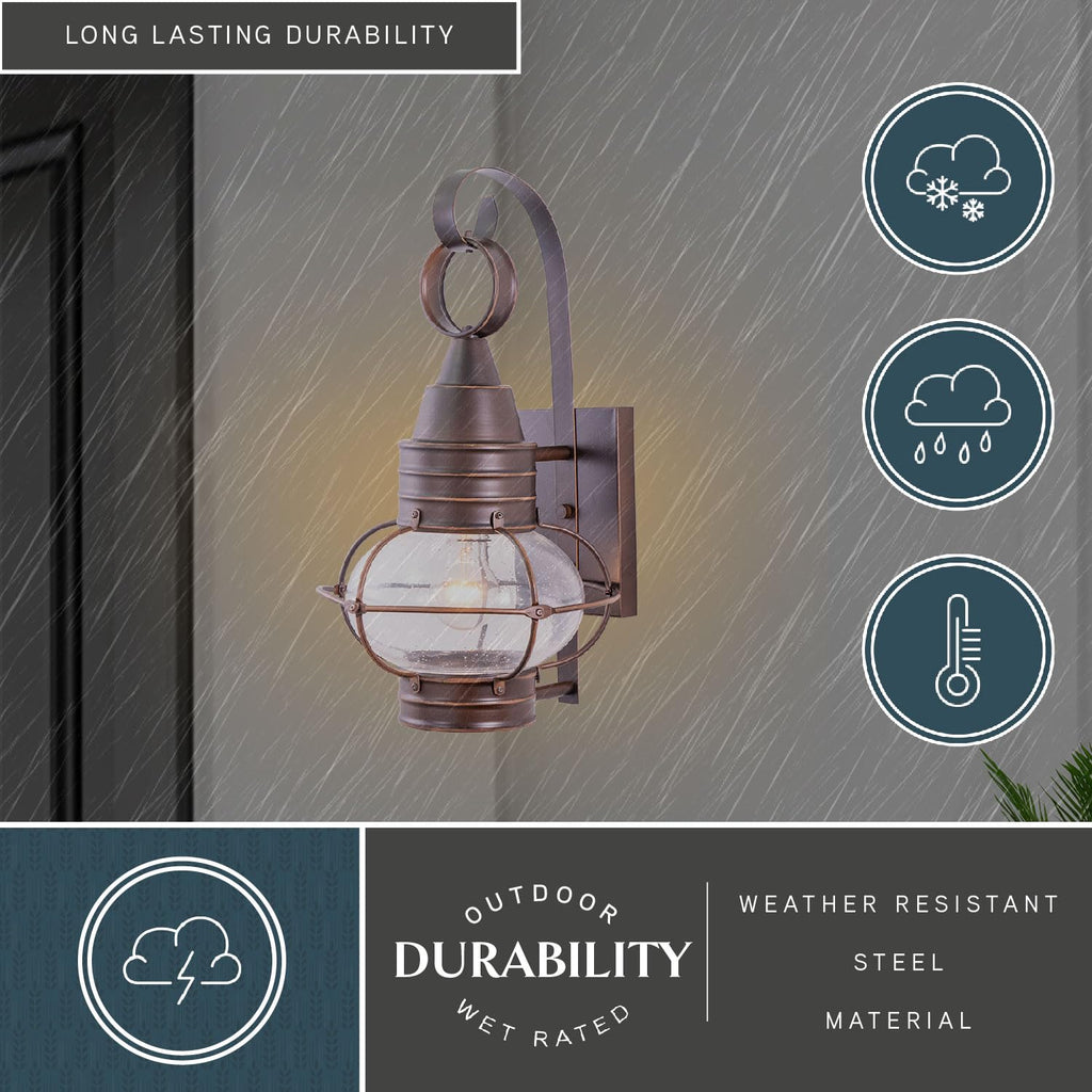Chatham 1-Light Bronze Coastal Outdoor Wall Lantern, 18 in. H