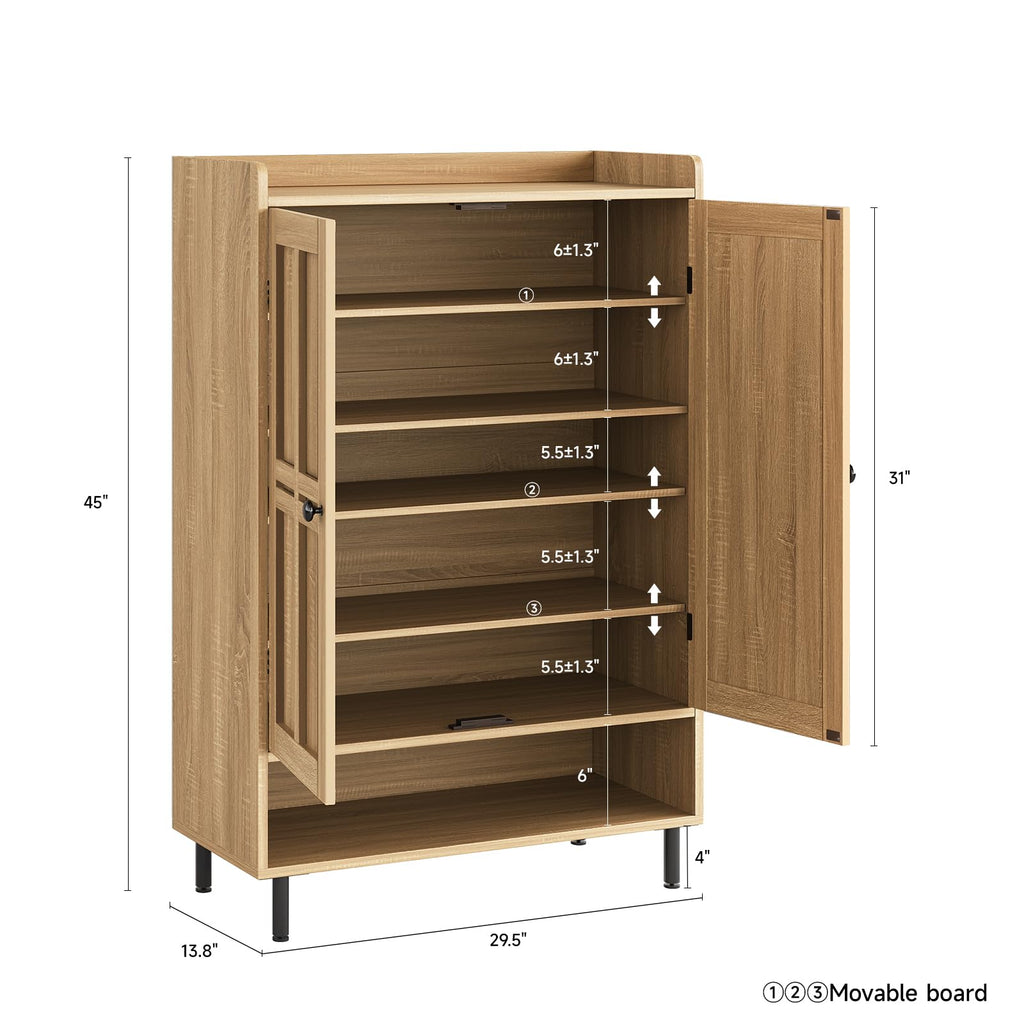 Shoe Cabinet with Cross Molding Doors, 6-Tier Storage(Natural Oak)