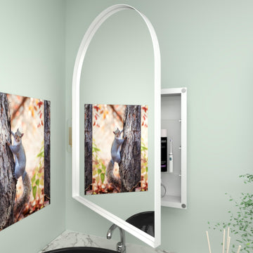 24" WX36 H Farmhouse Framed Medicine Cabinet with Mirror, Matte White Finish, Recessed or Surface Mount, Adjustable