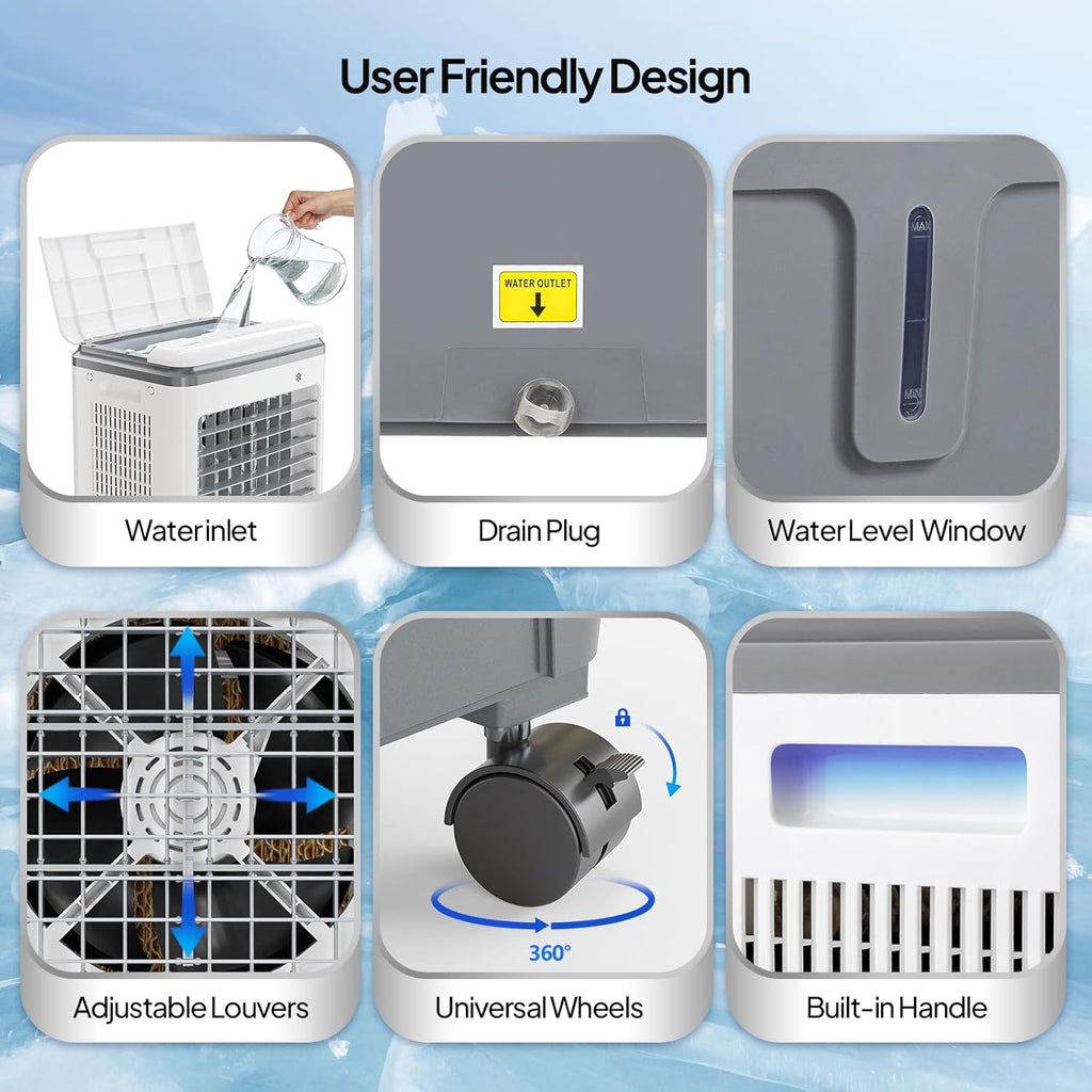 1400CFM Evaporative Air Cooler, 5.2 Gal Portable Swamp Cooler with Auto Oscillating, Remote, 3 Speeds