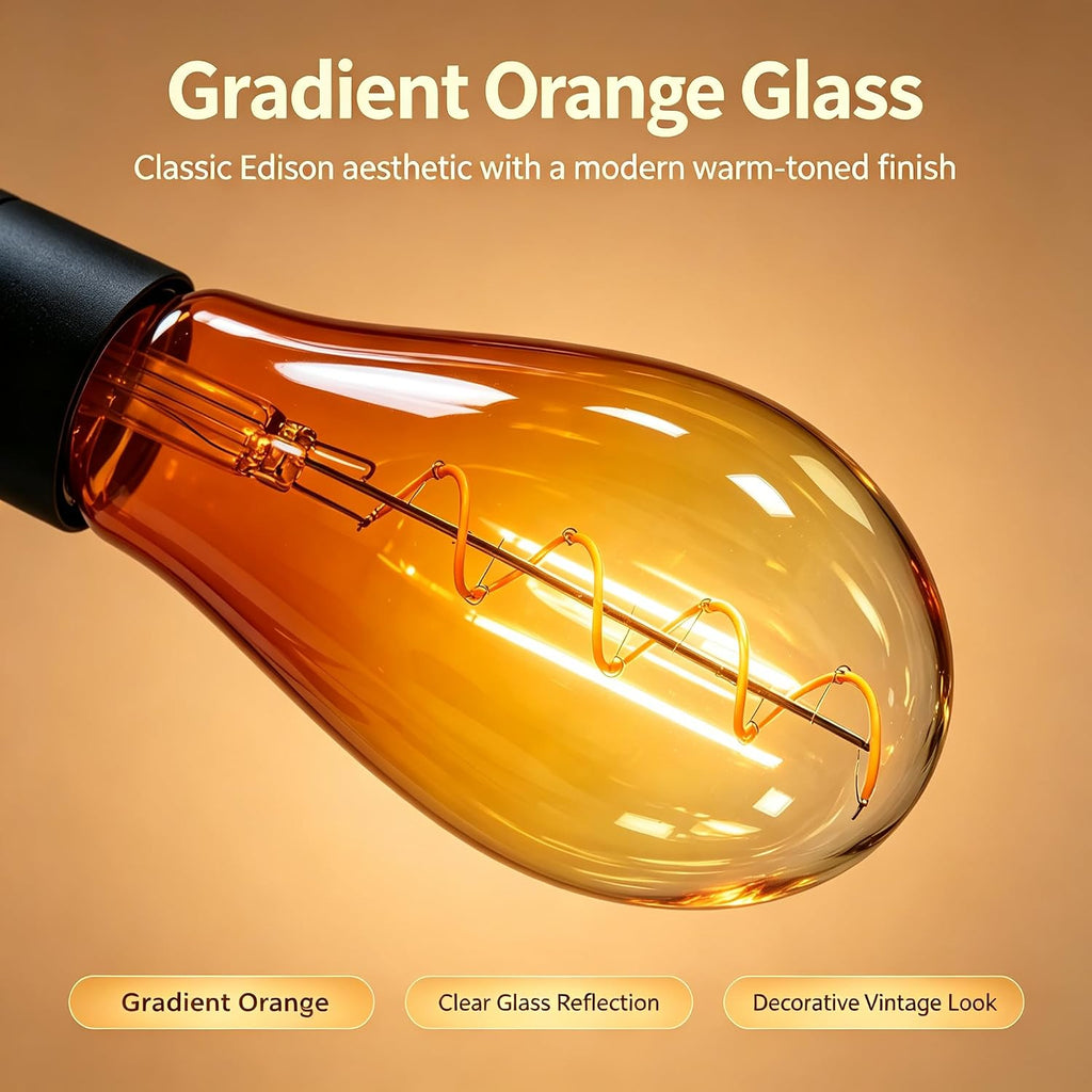 LED Edison Bulb C80,Dimmable E26 4W 1800K Warm,Gradient Orange Glass
