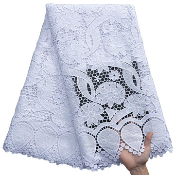 African Lace Fabric 5 Yards, French Embroidery Water Soluble Solid White Lace Fabric for Party Wedding Dress