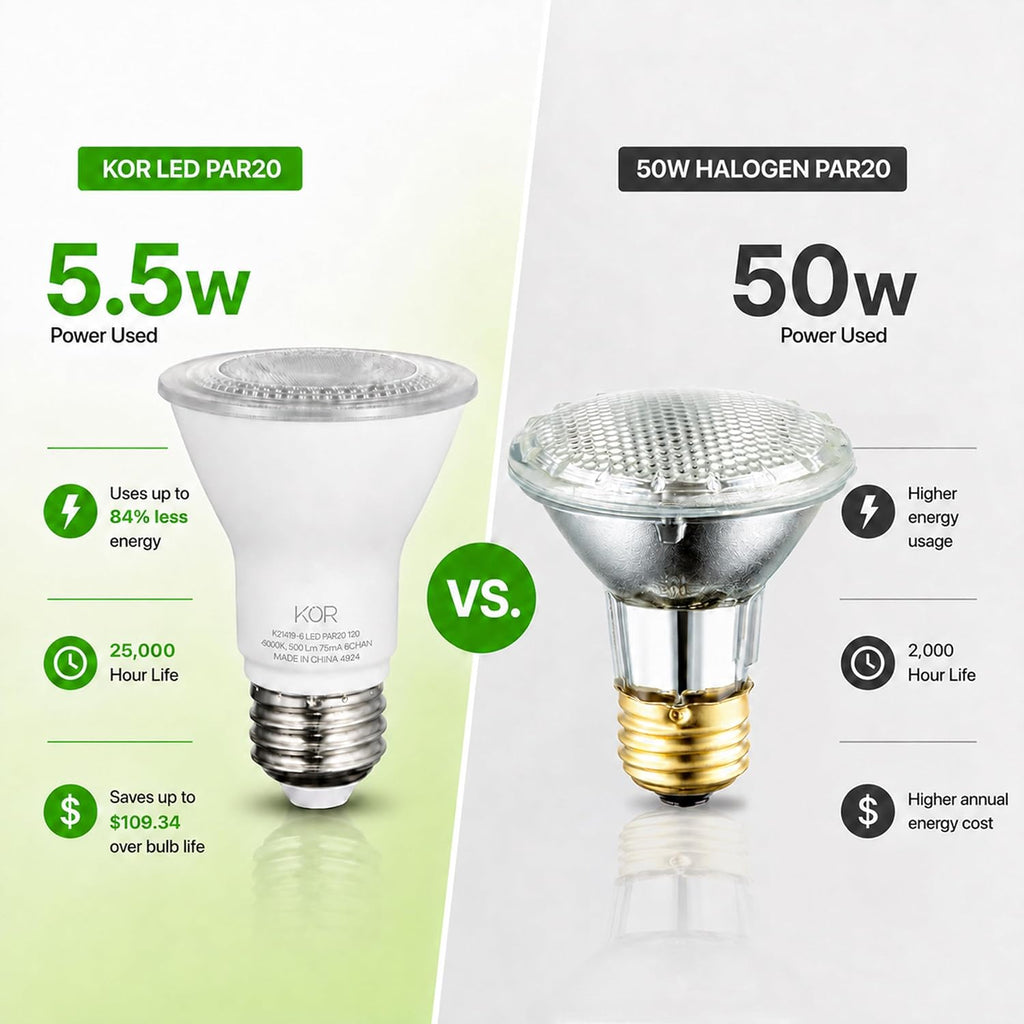 5.5W PAR20 LED Flood Bulb, Dimmable, E26 Base, 5000K Daylight, 6-Pack