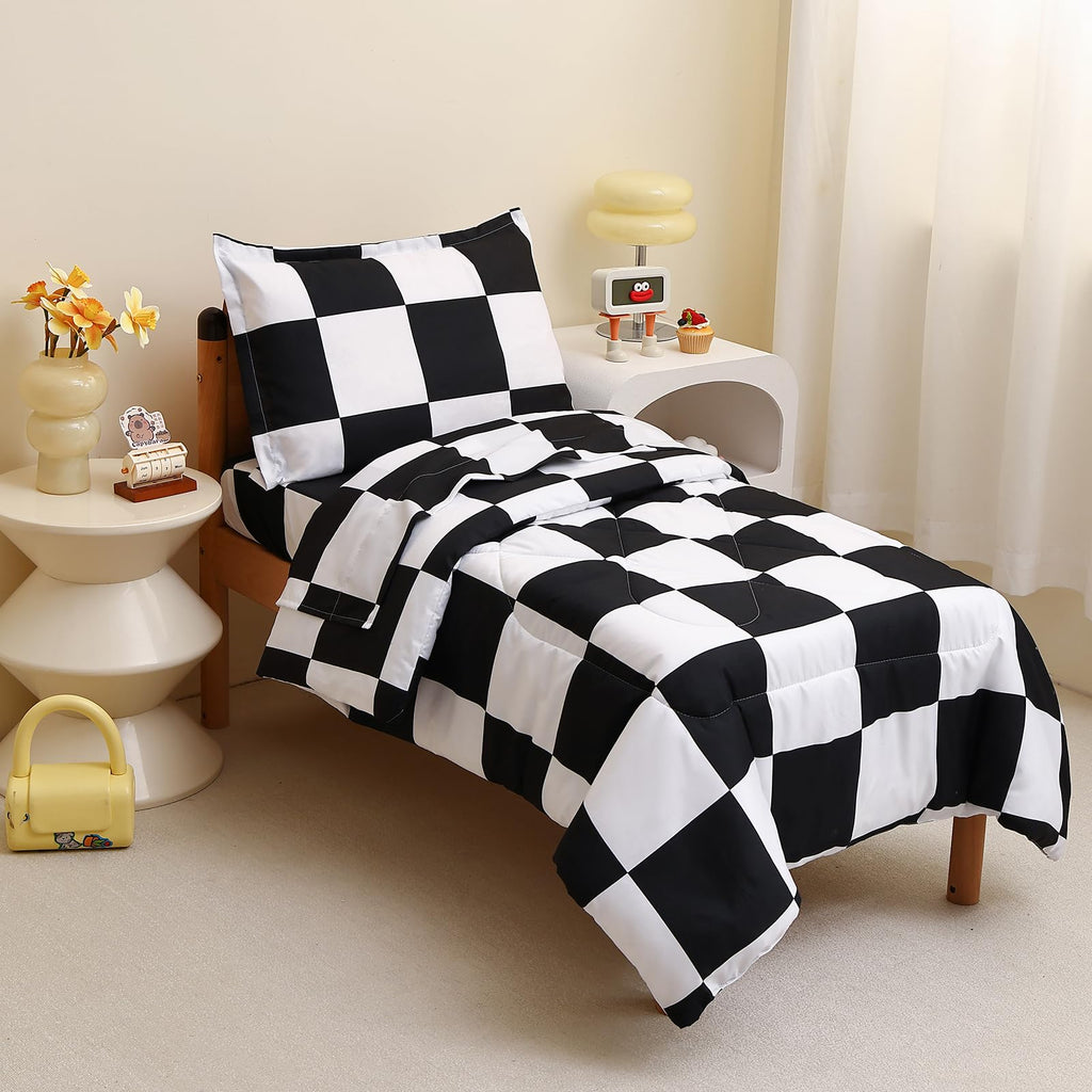 Checkered Toddler Bedding Set Black White Plaid Comforter Set