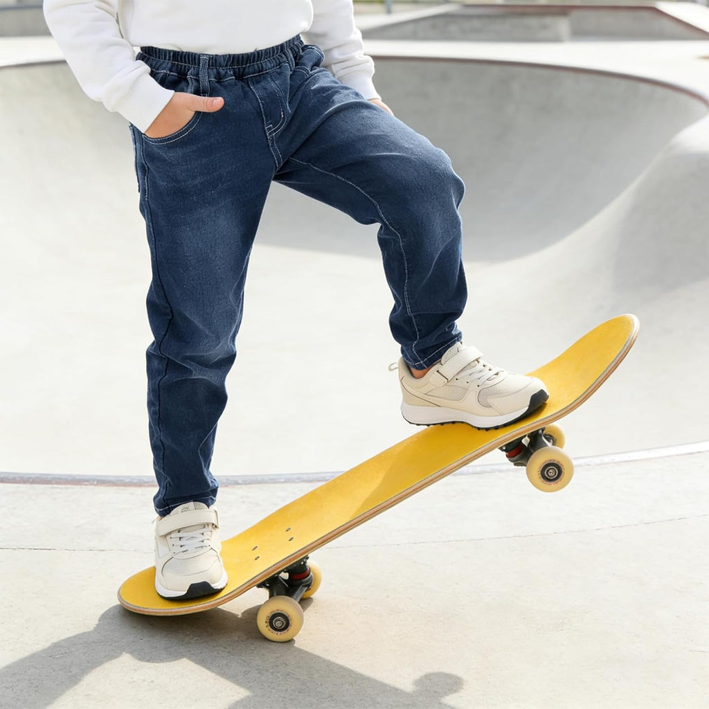 Boys Slim Fit Stretch Jeans Elastic Waist Pull-on Denim Pants with Pockets Kids School