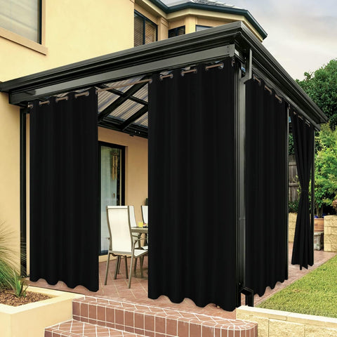 Outdoor Waterproof Curtains for Patio Privacy Grommet Light Filtering Outside Curtains for Gazebo, Porch, Pergola, Pavilion, 1 Panel, 84W x 108L inch, Black