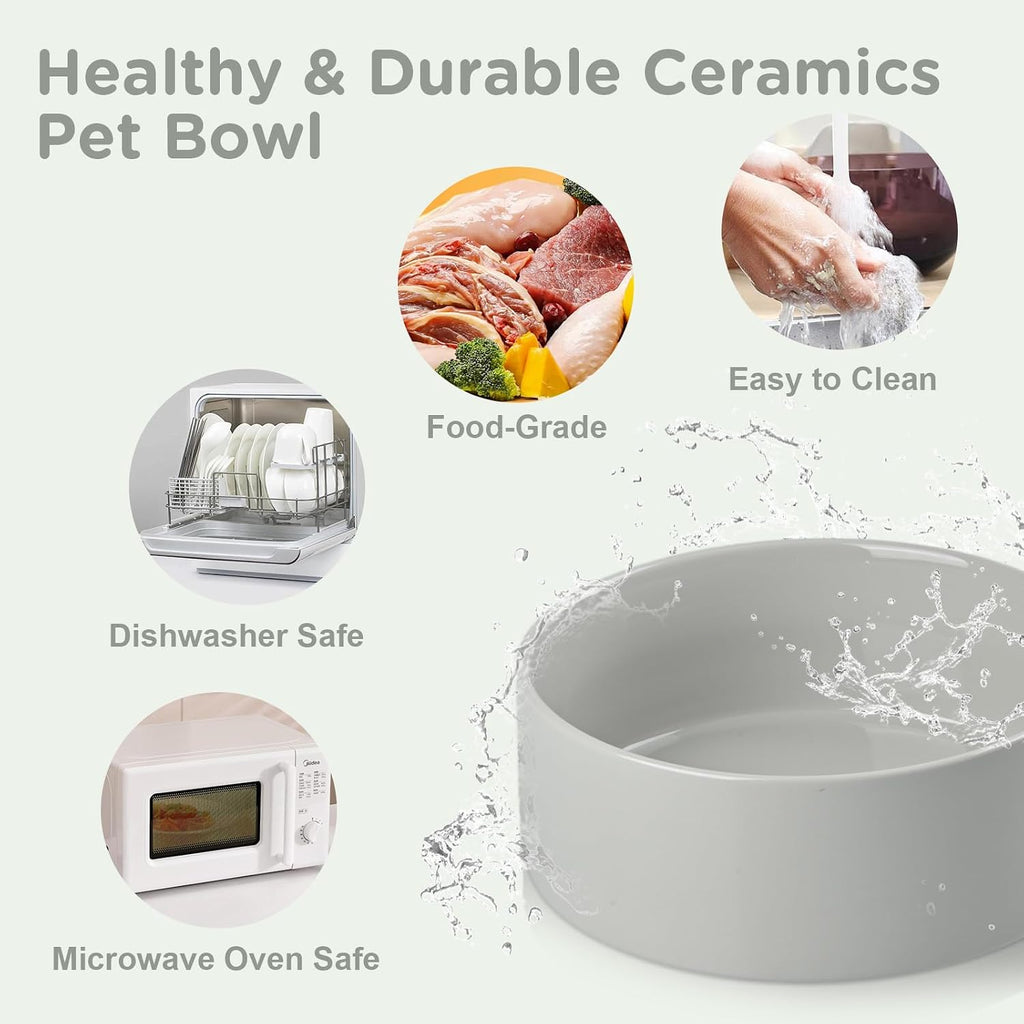 Elevated Dog Bowls Ceramic, 7.3'' Dogs Food Water Bowls Raised with Non-Slip Bamboo Stand for Medium to Large Sized