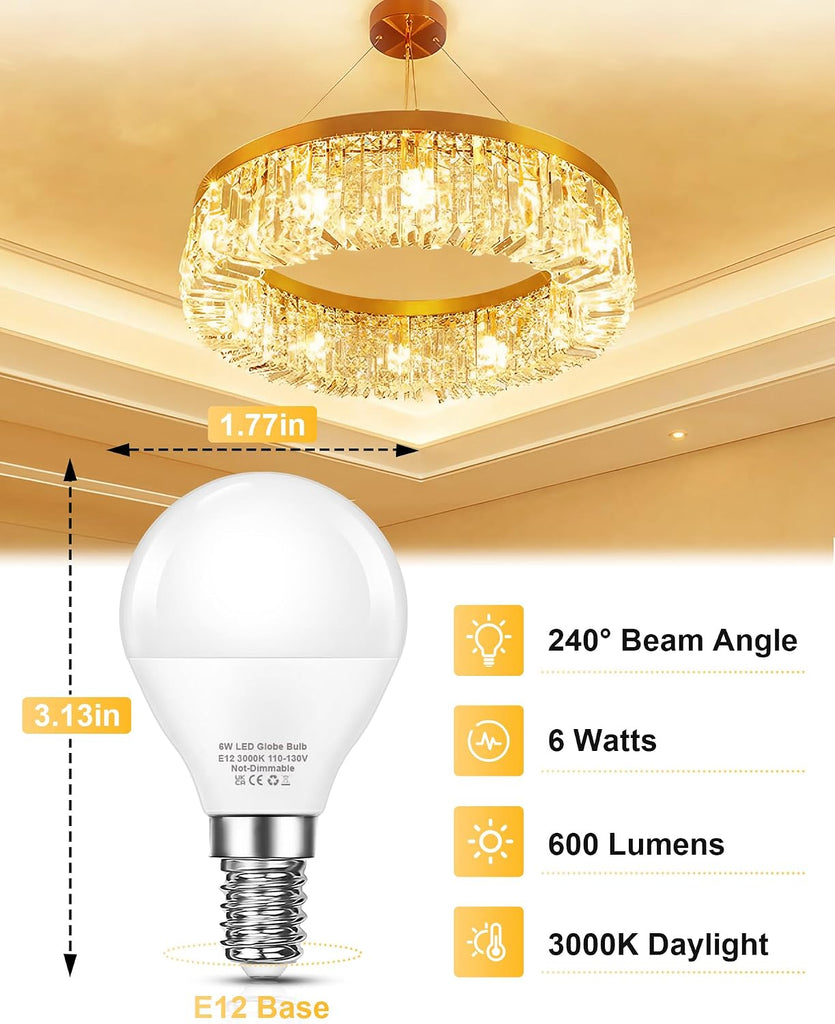 Ceiling Fan Light Bulb E12 Candelabra Base, 3000K Warm White 60W Equivalent