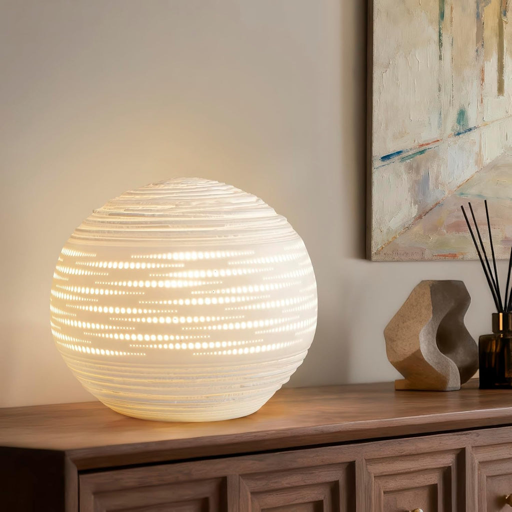 8.7" Modern Ceramic Table Lamp, Fully Dimmable Modern Bedside Lamps and Nightstand, White Translucen