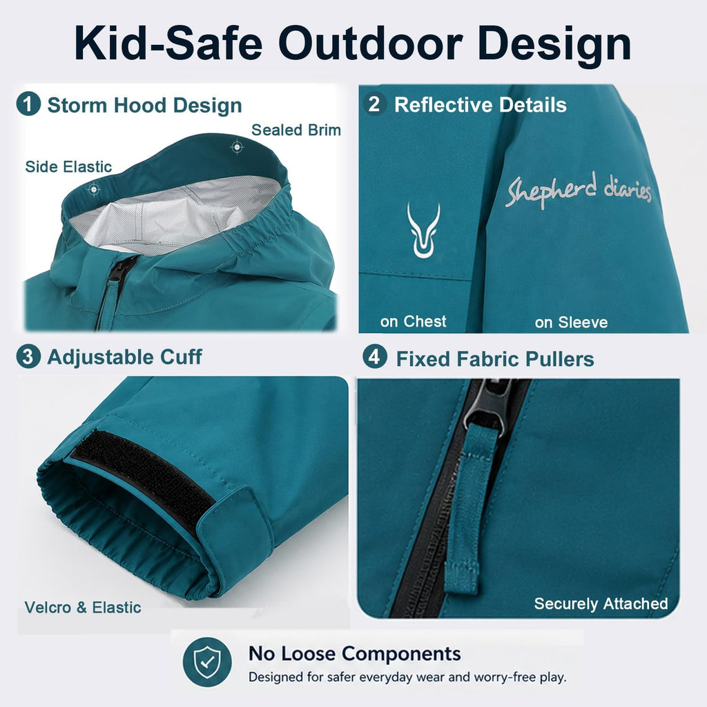 Kids Rain Jacket 20000mm Waterproof Boys Girls Packable Hooded