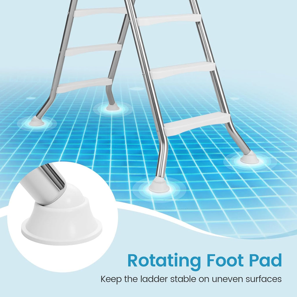 4-Step Steel Frame Above Ground Swimming Pool Ladder for 55" Pool Wall Heights, Double-Sided Entry & Exit Ladder