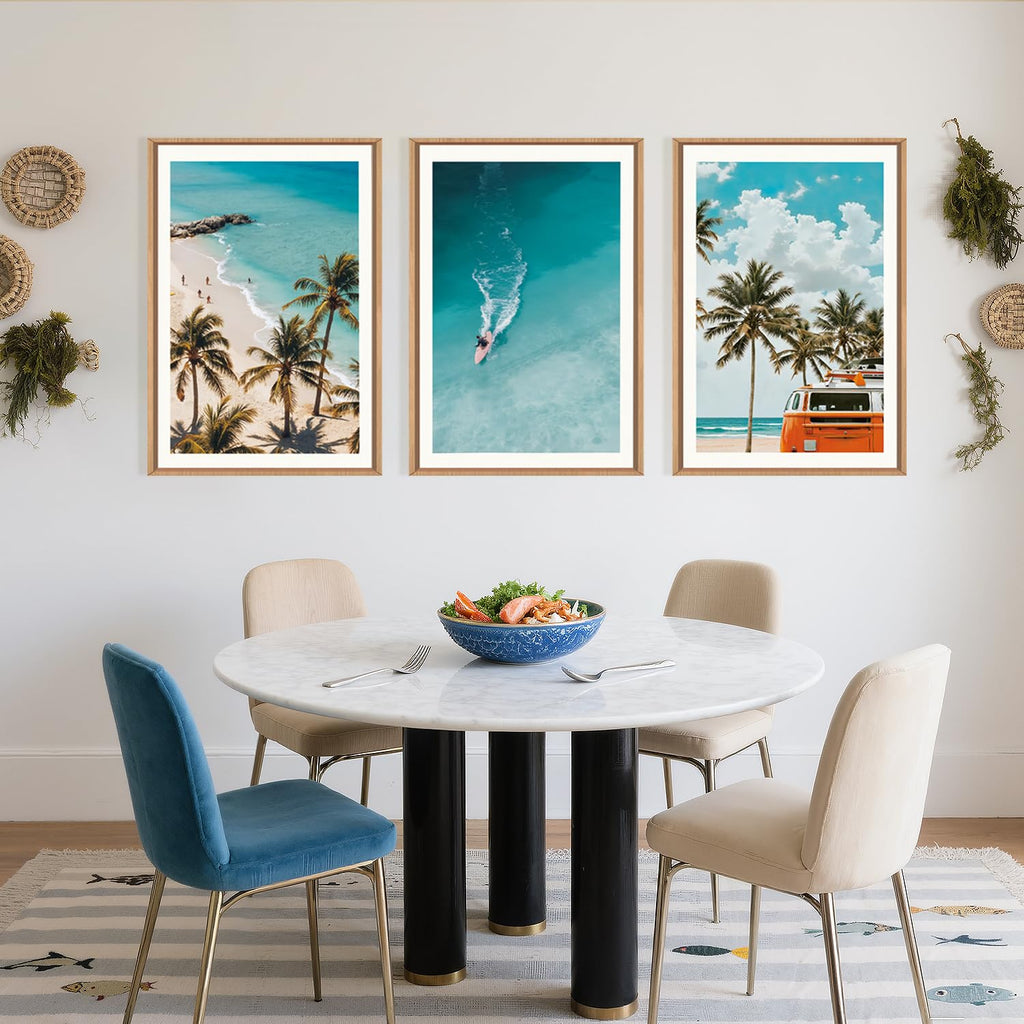 Large Nature Surfboard Beach Framed Canvas Wall Art, Summer Ocean Surfing Wall Decor, Palm Trees Wall Painting, Modern