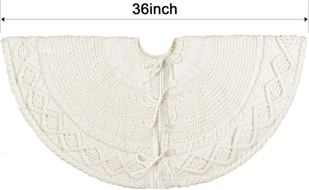 36 inch Christmas Tree Skirt: Pencil Tree Skirt for 6ft Tree, Diamond Edge Knit Cream White Small Tree Skirt, Vintage
