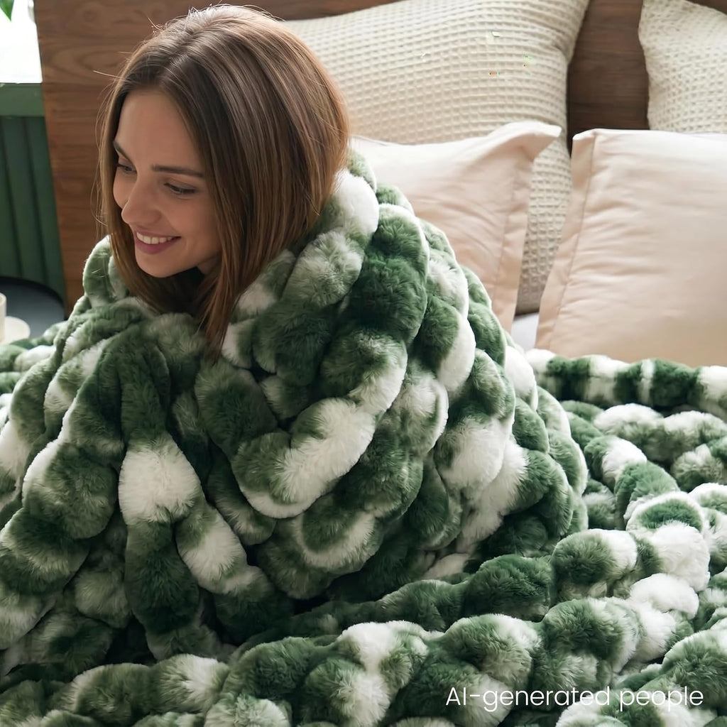 Faux Fur Throw for Couch, Fuzzy Soft Plush Thick Bubble Blanket for Sofa Bedroom Living Room, 60x80 Inches Tie-dye