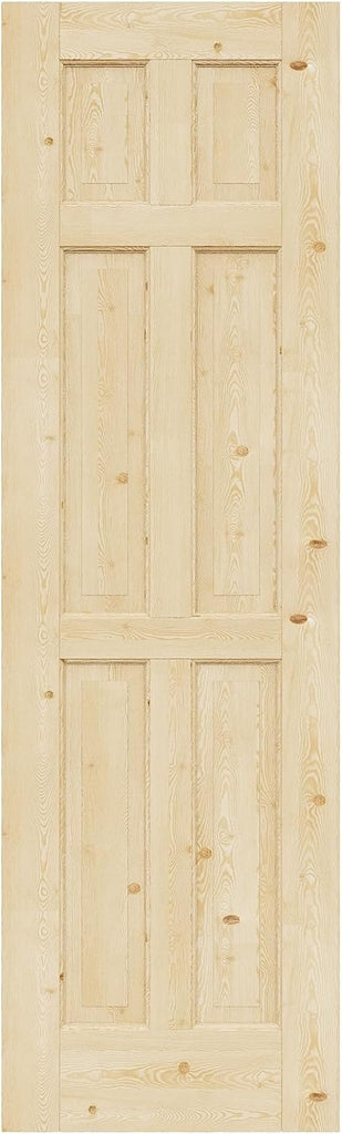 24'' x 80'' 6-Panel Wood Door, Natural Solid Pine Interior Door Slab, Arch Top, Solid Core Wooden Panel w/o Hardware