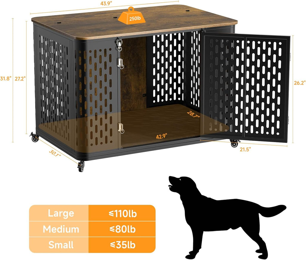Heavy Duty Dog Crate Furniture for Large Dogs with Flip Top