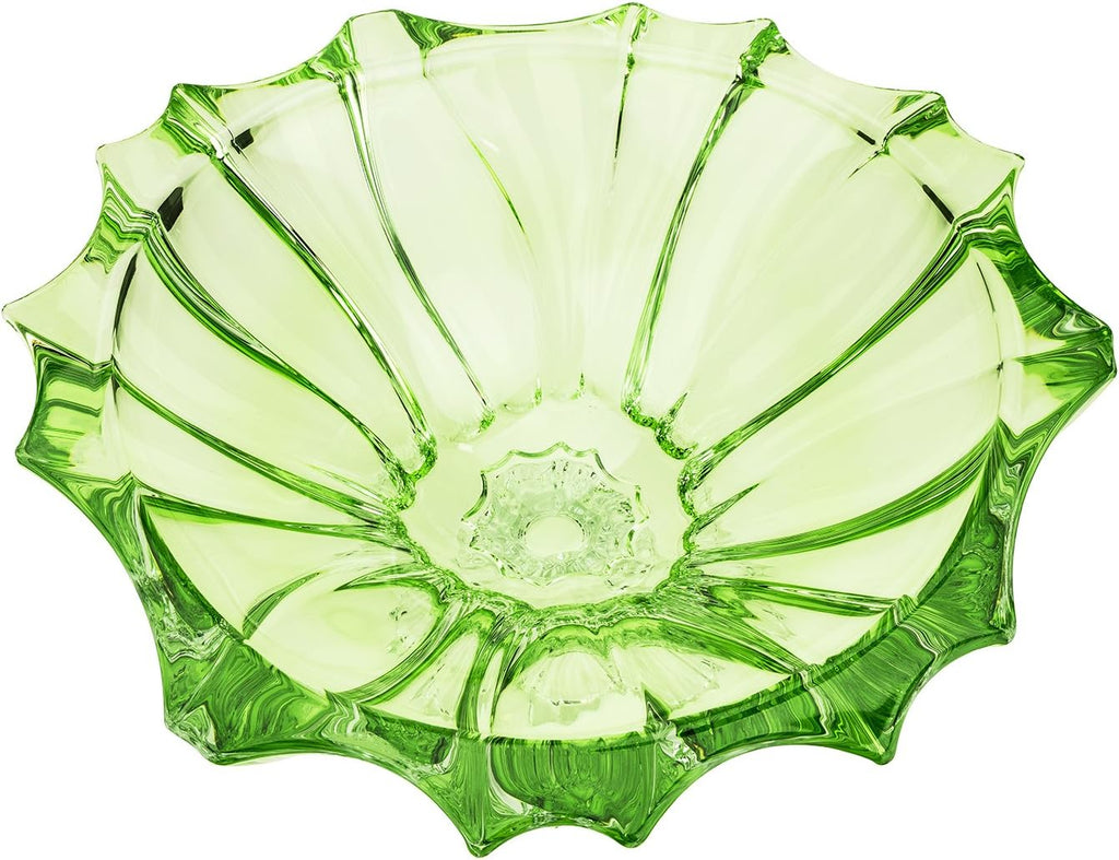 AU52043, 13-Inch Green Plantica Crystal Fruit Bowl on a Stem, Decorative Centerpiece Wedding Gift Platter, Clear
