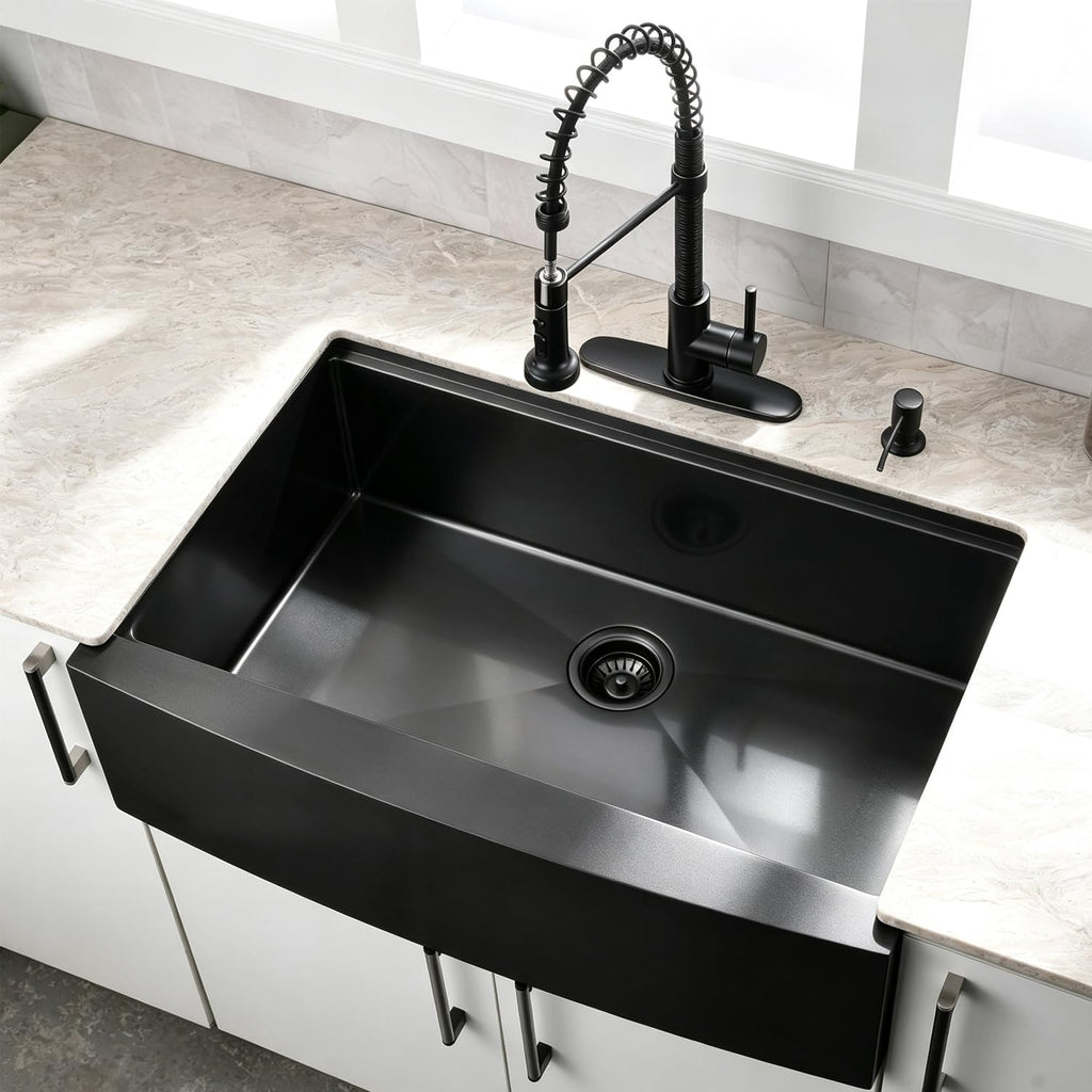 33 Inch Black Farmhouse Sink Workstation - 33x22