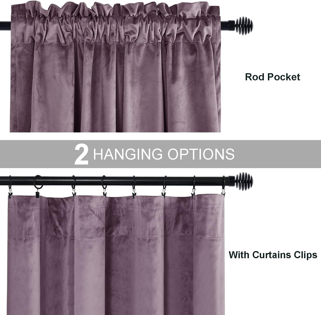 Luxury Velvet Curtains 84 inch Length Thermal Insulated Room Darkening Rod Pocket Curtains for Living Room/Sliding