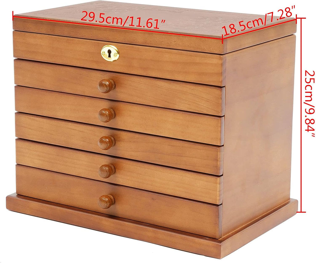 Extra Large Four-Leaf Carved 6 Layers Wooden Jewelry Box Jewelry Case Cabinet Armoire Ring Necklacel Gift Storage Box