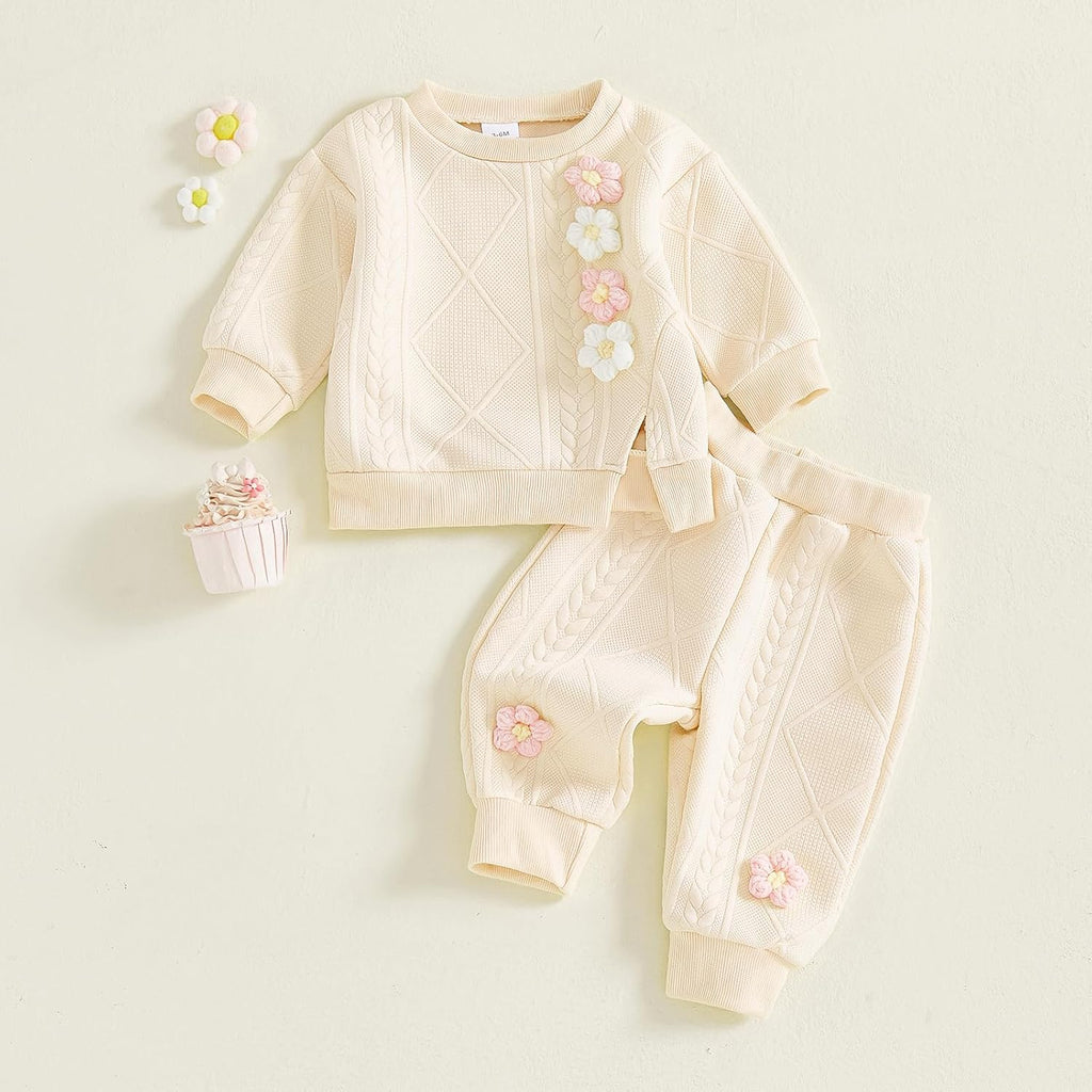 Toddler Baby Girl Outfits Long Sleeve Solid Sweatsuit Pants 2 Piece Clothes Fall Winter Infant Sweater Set