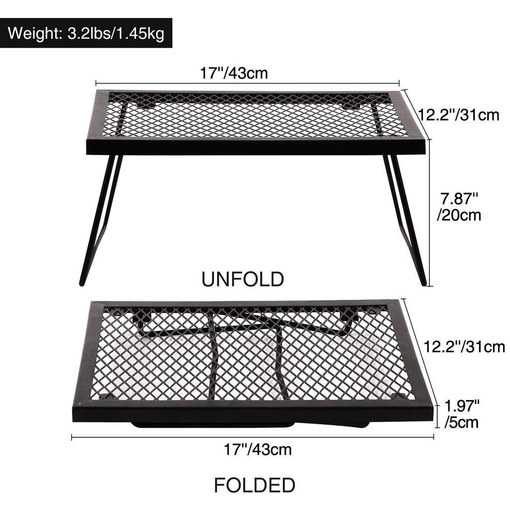 Folding Campfire Grill Heavy Duty Steel Grate, Portable Camp Fire Cooking Racks for Over Fire Pit