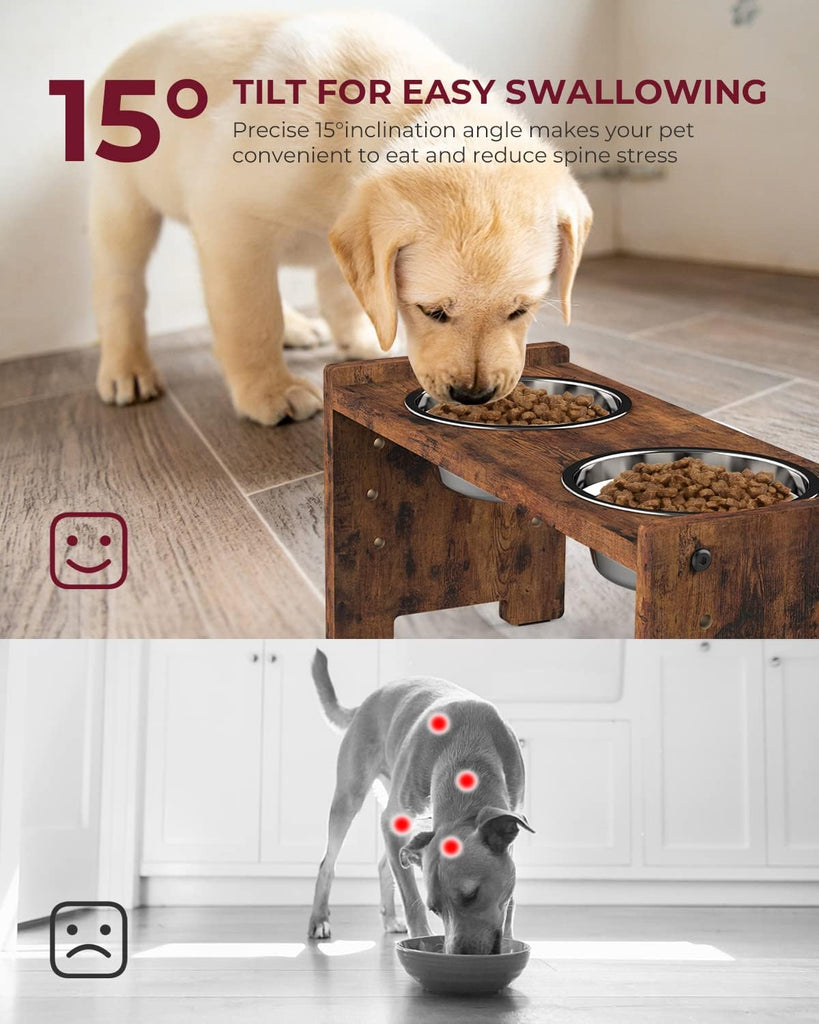 Elevated Dog Bowls, Raised Bowl Stand Adjustable Small, Rustic Brown