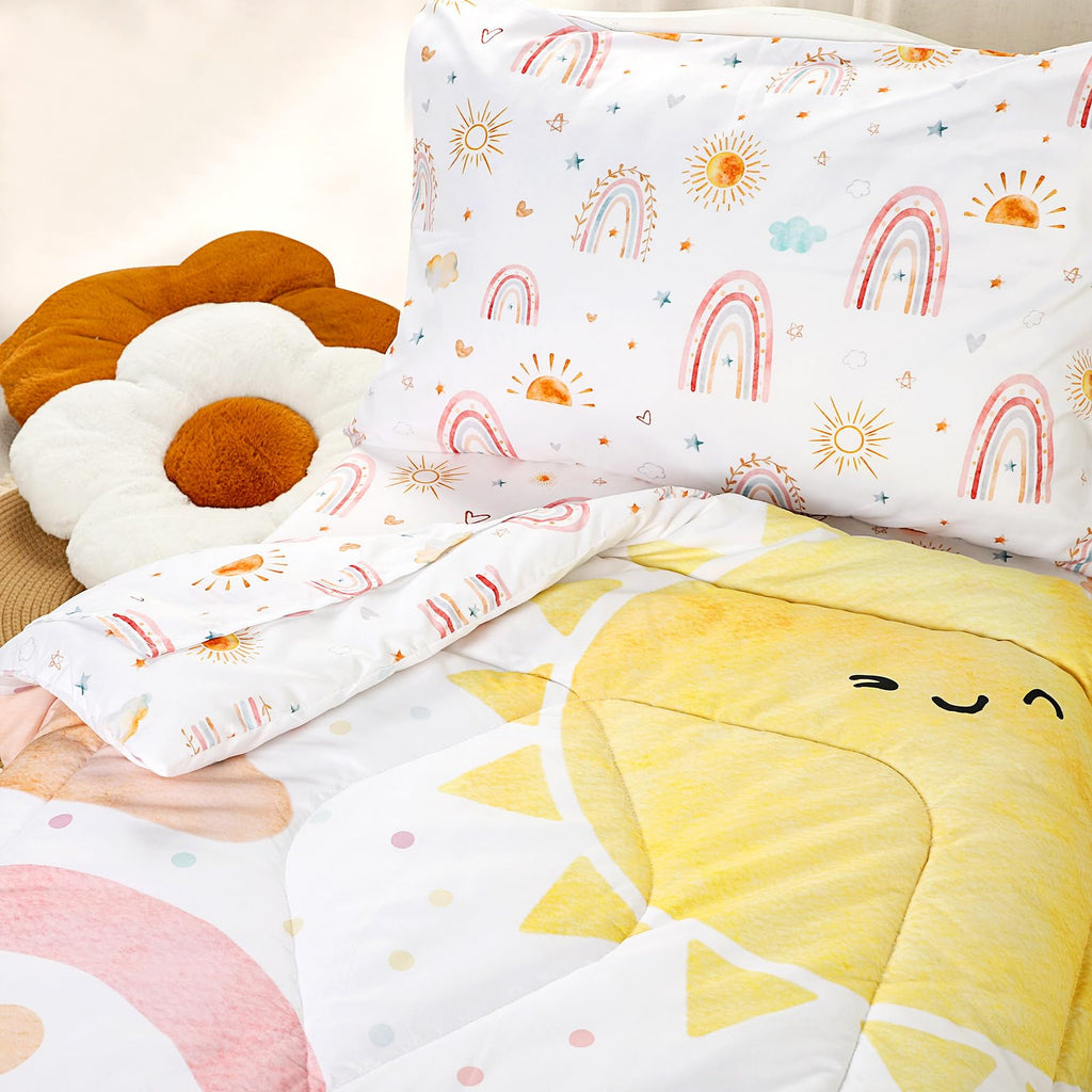 Toddler Bedding Set for Girls 4 Piece Pink Rainbow Toddler Girl Bedding Set Super Soft & Lightweight Toddler