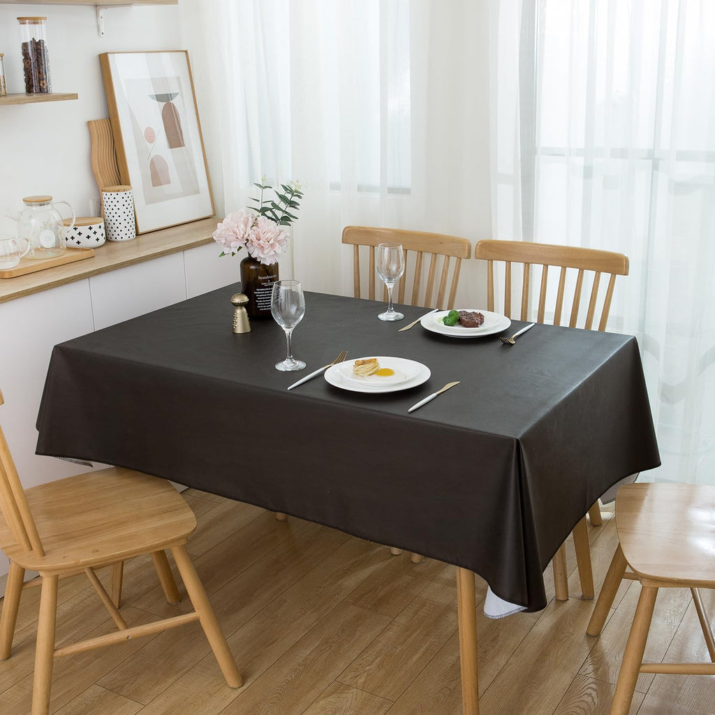 Vinyl Tablecloth with Flannel Backing Oblong Waterproof Oil-Proof Plastic Table Cloth Wipeable PVC Table Cover for