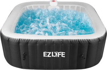 6-Person Inflatable Hot Tub Spa with LED Light Strip | 130 Air Jets, 1,350W Heater, 252-Gallon Square Spa with Cover
