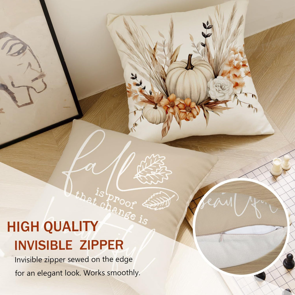 Fall Pumpkin Khaki Throw Pillow Covers Thanksgiving Home Decor - Set of 4