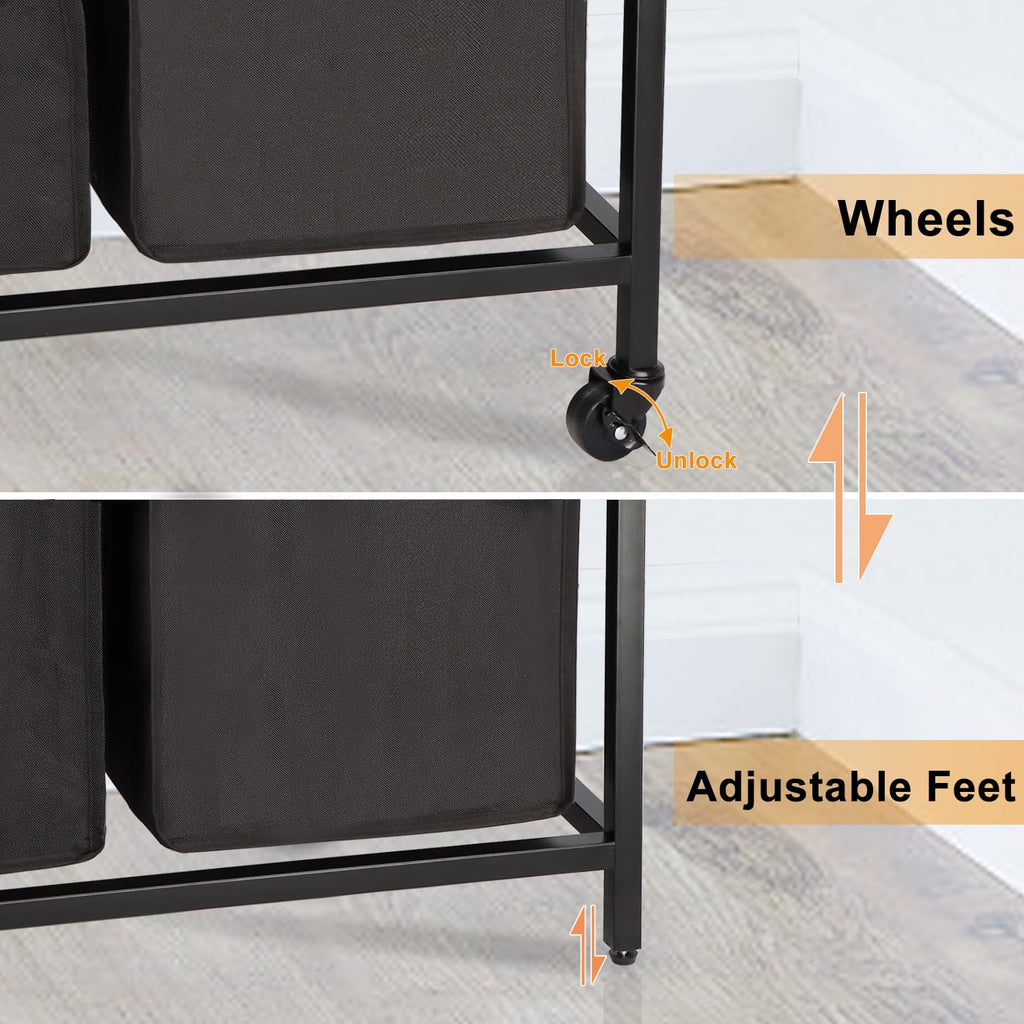 Laundry Hamper, Laundry Sorter, Rolling Laundry Basket with Wheels, 2 Shelves, 18 Gal(68L), Pull-Out and Removable