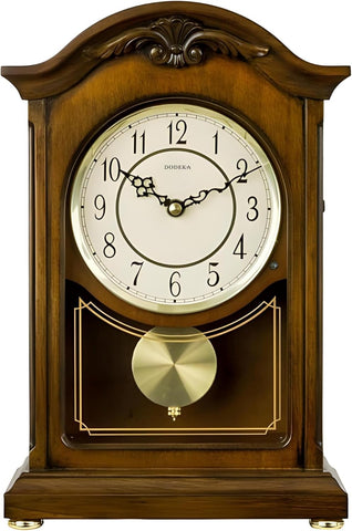 DODEKA Wooden Mantel Clock TCW004DB Pendulum Carved Case Hourly Chime Classic Melody Antique Style for Fireplace