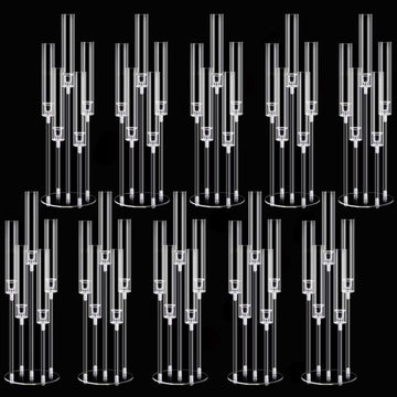 10pcs 5 Arm Acrylic Candelabra Centerpieces for Table,26inches Tall Clear Candlestick Holder Wedding Centerpieceson