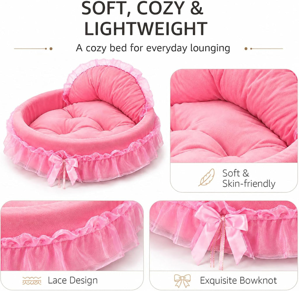 Pink Dog Bed Washable Princess Cat Couch Soft Plush Pet Sofa Nest Mat Snuggle Kitten Puppy Cave Beds Cute Cozy Kitten