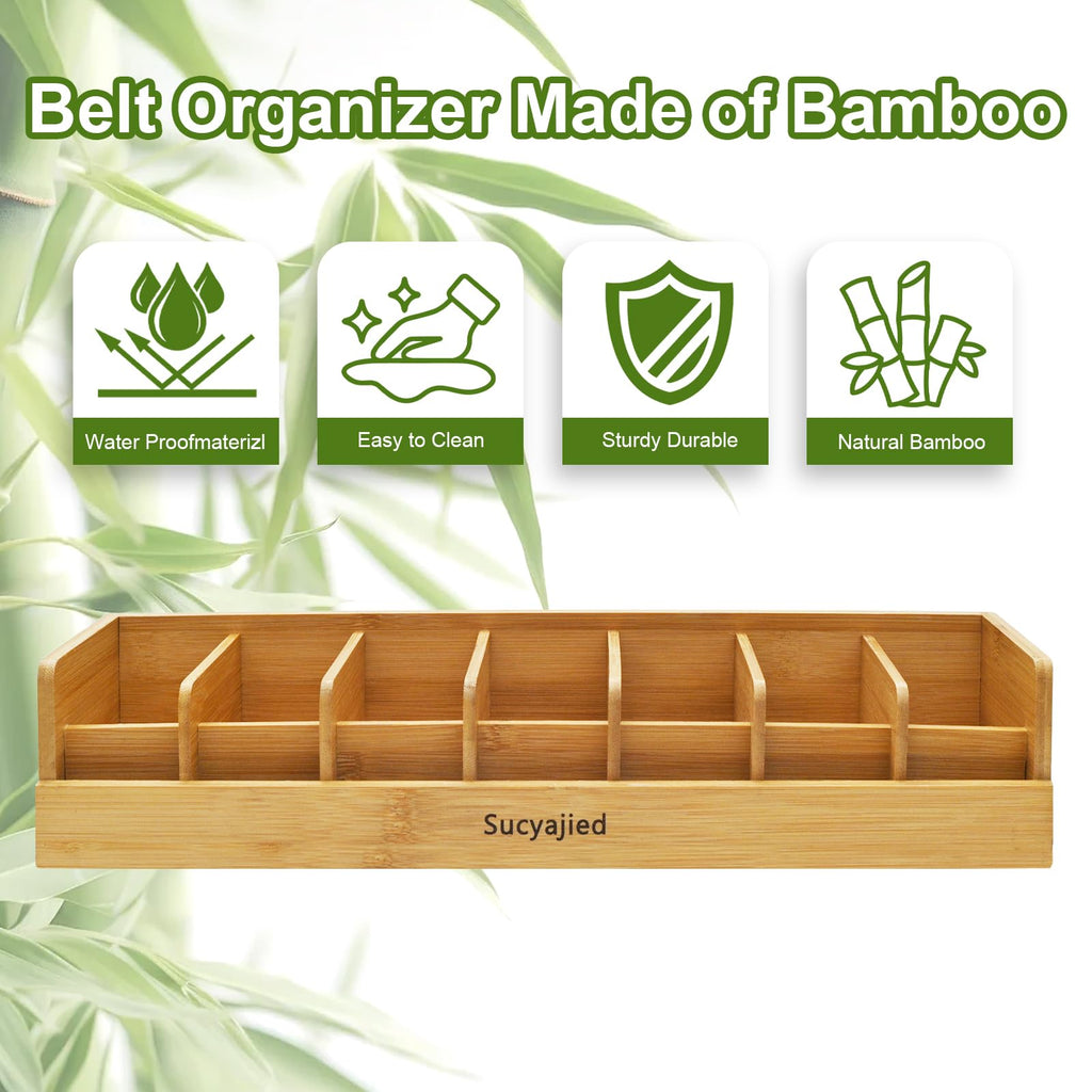 Belt Organizer, 7 Compartments Belt Organizer for Closet and Drawer, Bamboo Tie and Belt Storage Case, Belt Holder